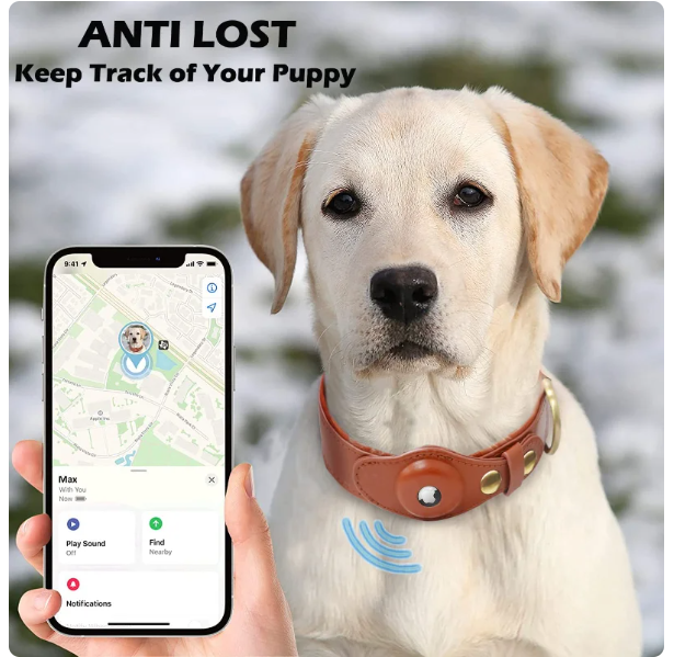 SmartTrack AirTag Halsband - Premium Leren GPS Halsband voor Honden