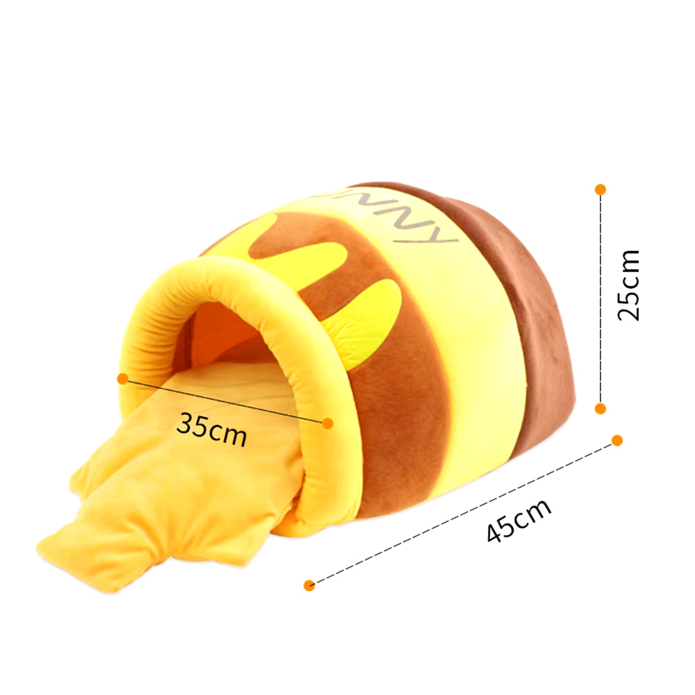 HoneyPaws Knusse Kattenmand – Zachte Pluche Kattenbed in Honingpot Design